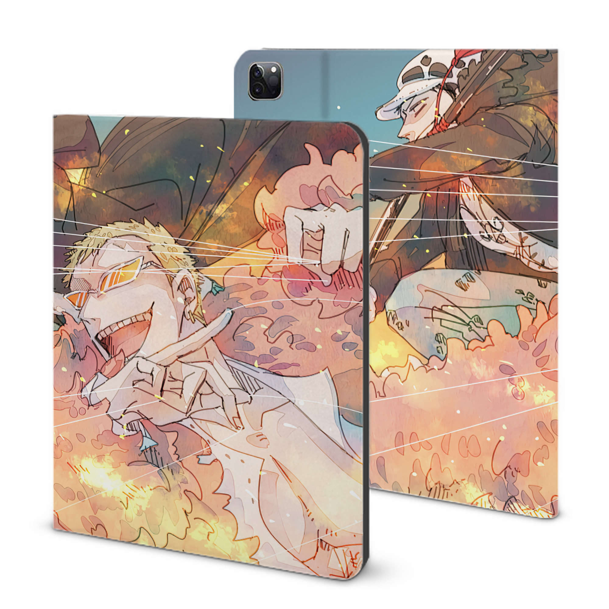 ワンピース ONE PIECE IPad ケース ブック型 PUレザー TPU 耐衝撃 軽量 薄型 ペン収納なし 全面保護 IPad 各モデル対応